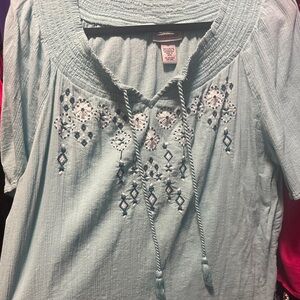 Catherine's 1X Blouse Top Shirt Aqua Turquoise